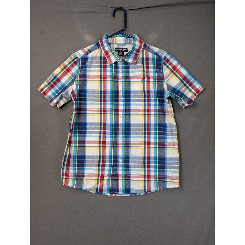 US Polo Assn Boys Plaid Button Up Shirt XL 14-16 Short Sleeve Multi Color 5802
